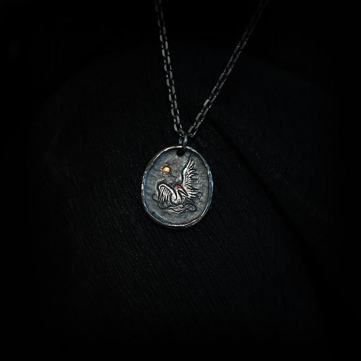 Collar con colgante de equilibrio de nubes auspiciosas y grullas de oro de 24 k y plata de ley 999 con Buddha Stones - Cadena de plata y plata de ley 999 - image 5