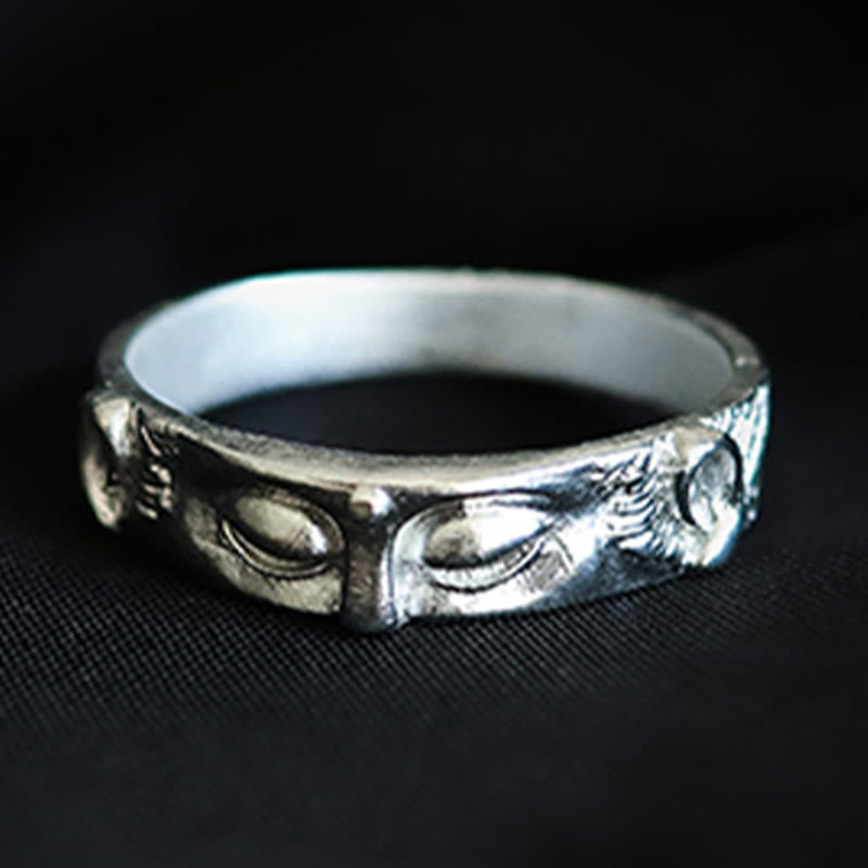 Anillo de protección para los ojos de Buda de plata de ley 999 con Buddha Stones - image 1