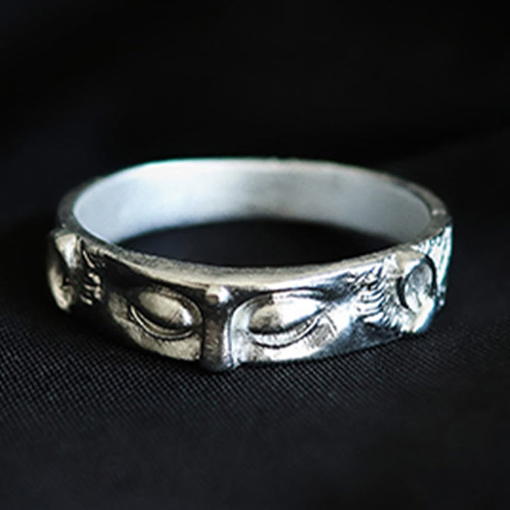 Anillo de protección para los ojos de Buda de plata de ley 999 con Buddha Stones - image 1