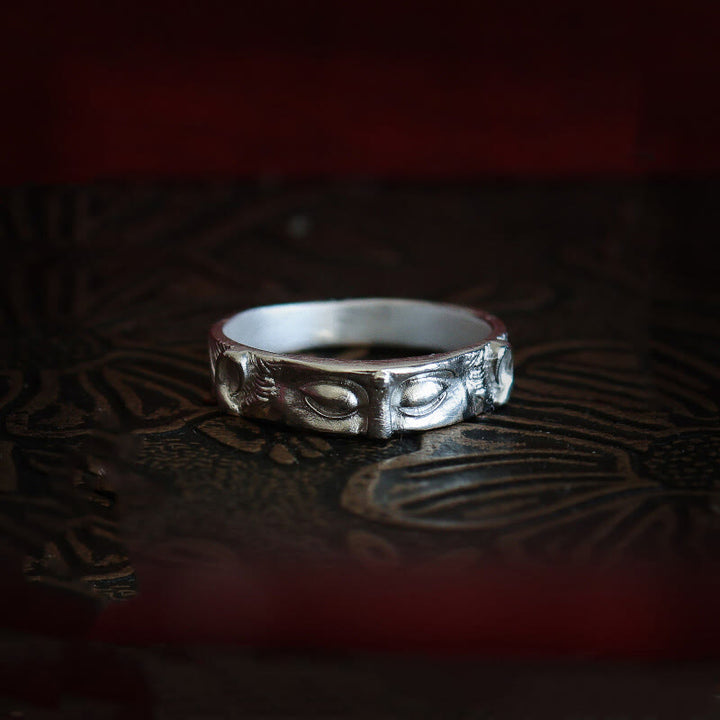 Anillo de protección para los ojos de Buda de plata de ley 999 con Buddha Stones - Plata de ley 999 - US11 - image 0
