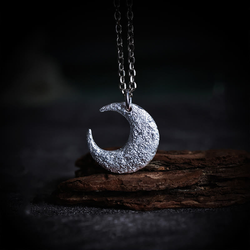 Collar con colgante de equilibrio de luna de plata de ley 999 con Buddha Stones - Cadena de acero de titanio y plata de ley 999 - image 0
