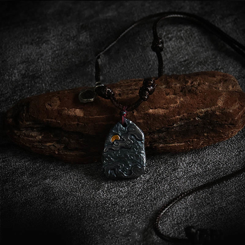 Collar con colgante de protección de nubes auspiciosas con Buddha Stones en plata de ley 999 y oro de 24 k - image 2