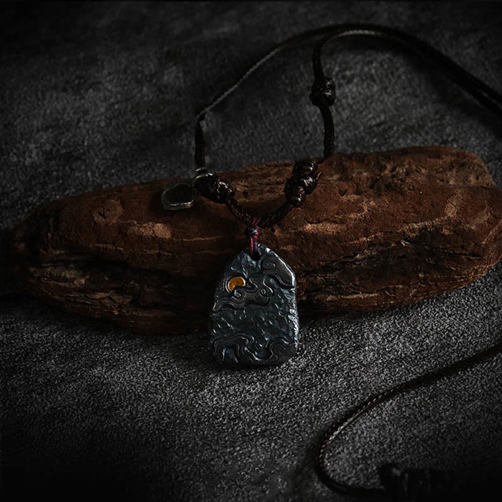 Collar con colgante de protección de nubes auspiciosas con Buddha Stones en plata de ley 999 y oro de 24 k - image 2