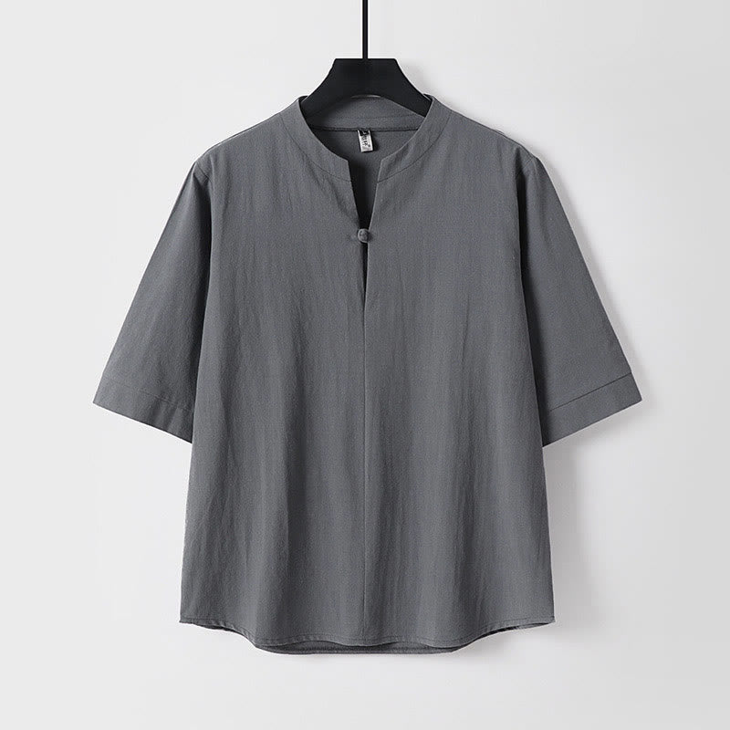 Camisa de hombre de manga tres cuartos con un botón y estampado de Buddha Stones, color liso. - Gris - US/UK/AU54, EU64 (9XL) - image 2