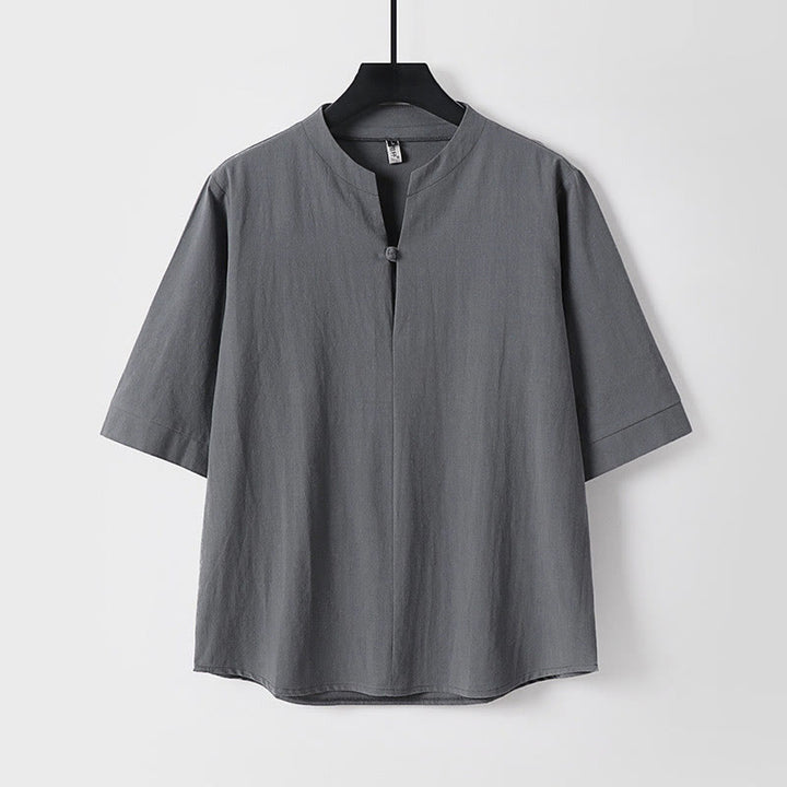 Camisa de hombre de manga tres cuartos con un botón y estampado de Buddha Stones, color liso. - Gris - US/UK/AU54, EU64 (9XL) - image 2