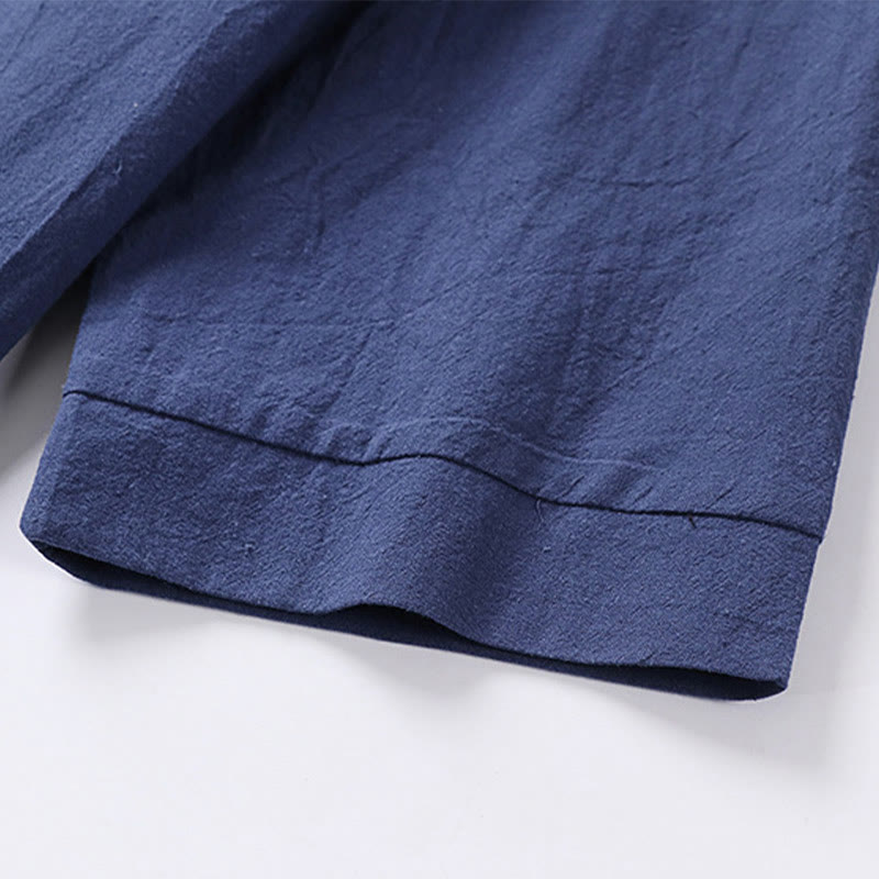 Camisa de lino y algodón con un botón y manga tres cuartos de color liso para hombre con Buddha Stones - image 11