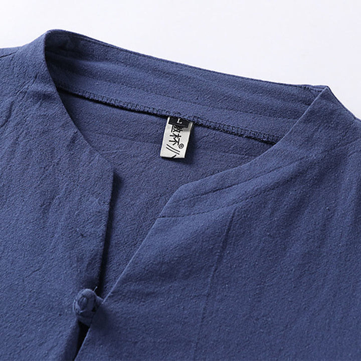 Camisa de hombre de manga tres cuartos con un botón y estampado de Buddha Stones, color liso. - image 8