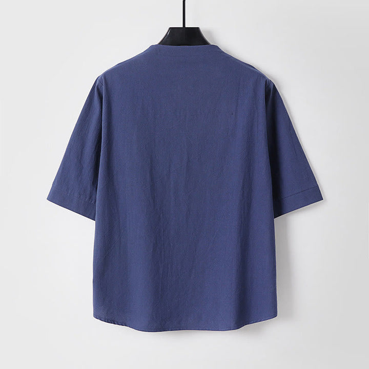 Camisa de hombre de manga tres cuartos con un botón y estampado de Buddha Stones, color liso. - image 6
