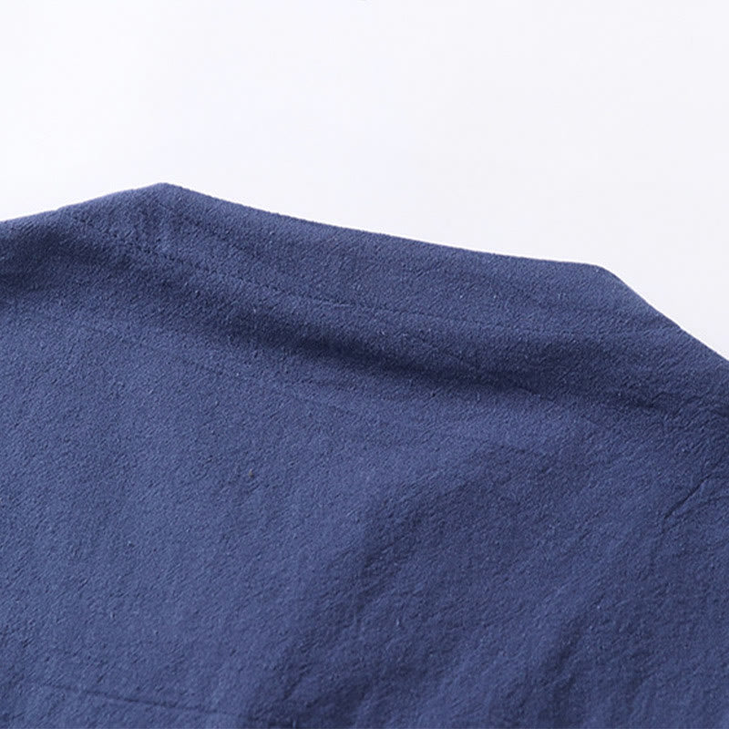 Camisa de lino y algodón con un botón y manga tres cuartos de color liso para hombre con Buddha Stones - image 9