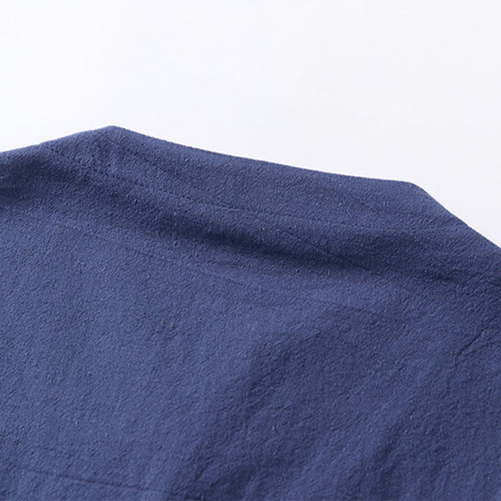 Camisa de lino y algodón con un botón y manga tres cuartos de color liso para hombre con Buddha Stones - image 9