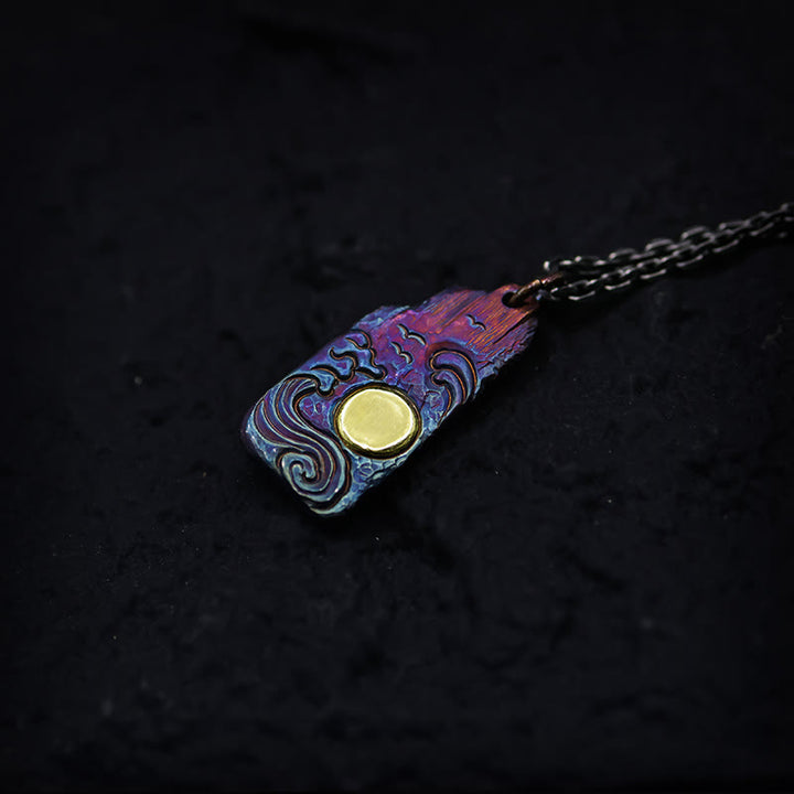 Collar con colgante de equilibrio de sol y ondas de oro de 24 k y plata de ley 999 con Buddha Stones - image 1