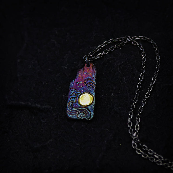 Collar con colgante de equilibrio de sol y ondas de oro de 24 k y plata de ley 999 con Buddha Stones
