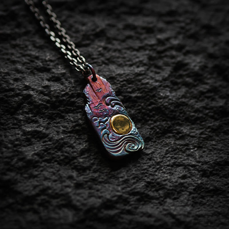 Collar con colgante de equilibrio de sol y ondas de oro de 24 k y plata de ley 999 con Buddha Stones - image 4