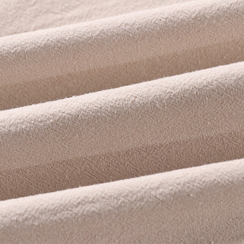 Buddha Stones Camisa informal de lino y algodón con botones delanteros y mangas tres cuartos de color liso para hombre con bolsillos - image 2