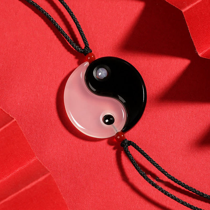 Collar con colgante de pareja de la suerte con diagrama de Yin Yang Tai Chi y piedras de Buddha Stones, ónix negro y ágata blanca - Ónix negro Ágata blanca YIN YANG - image 1