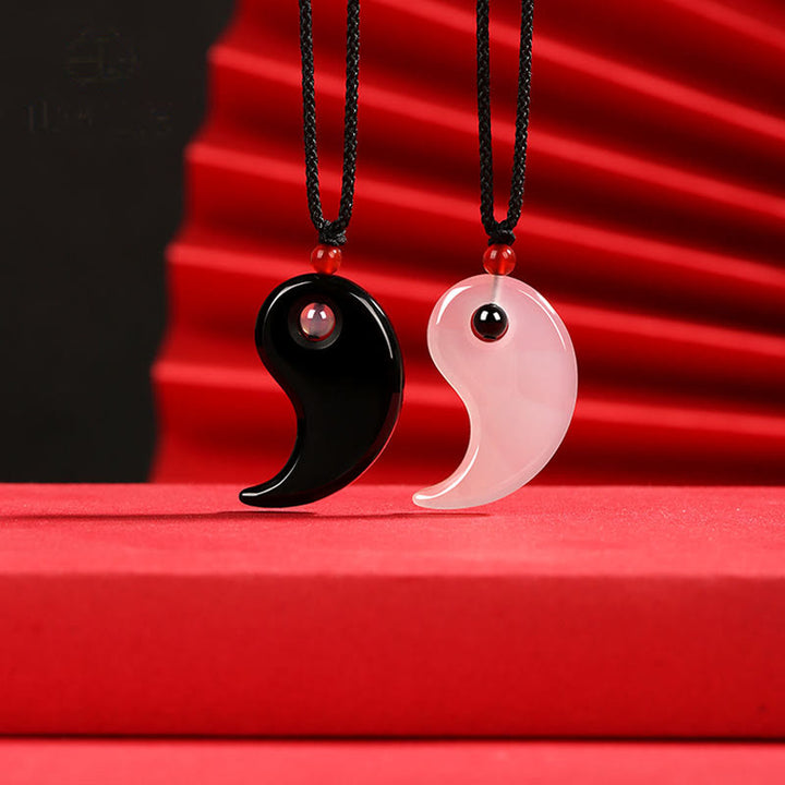 Collar con colgante de pareja de la suerte con diagrama de Yin Yang Tai Chi y piedras de Buddha Stones, ónix negro y ágata blanca - image 4
