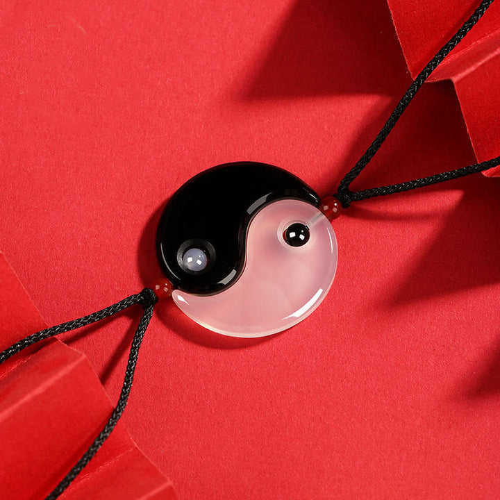 Collar con colgante de pareja de la suerte con diagrama de Yin Yang Tai Chi y piedras de Buddha Stones, ónix negro y ágata blanca - image 2