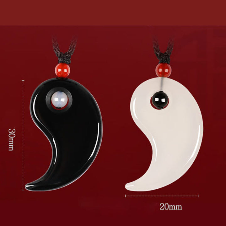 Collar con colgante de pareja de la suerte con diagrama de Yin Yang Tai Chi y piedras de Buddha Stones, ónix negro y ágata blanca - image 8