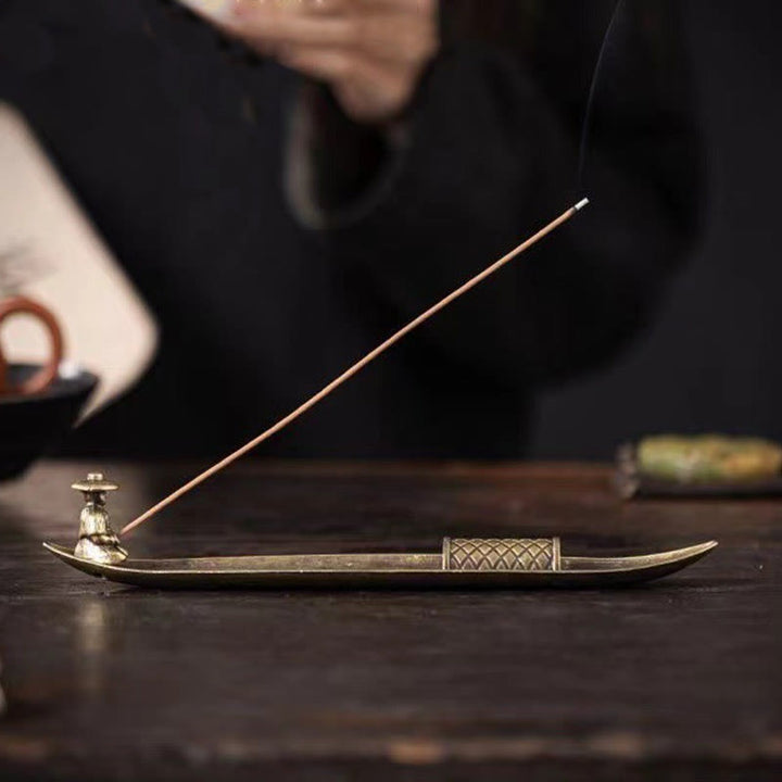 Quemador de incienso de aleación de zinc con forma de pez koi y barco de pescador con Buddha Stones, decoración curativa - image 14