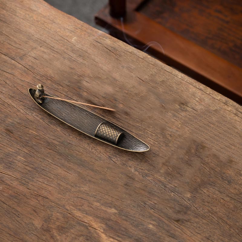 Quemador de incienso de aleación de zinc con forma de pez koi y barco de pescador con Buddha Stones, decoración curativa - image 15