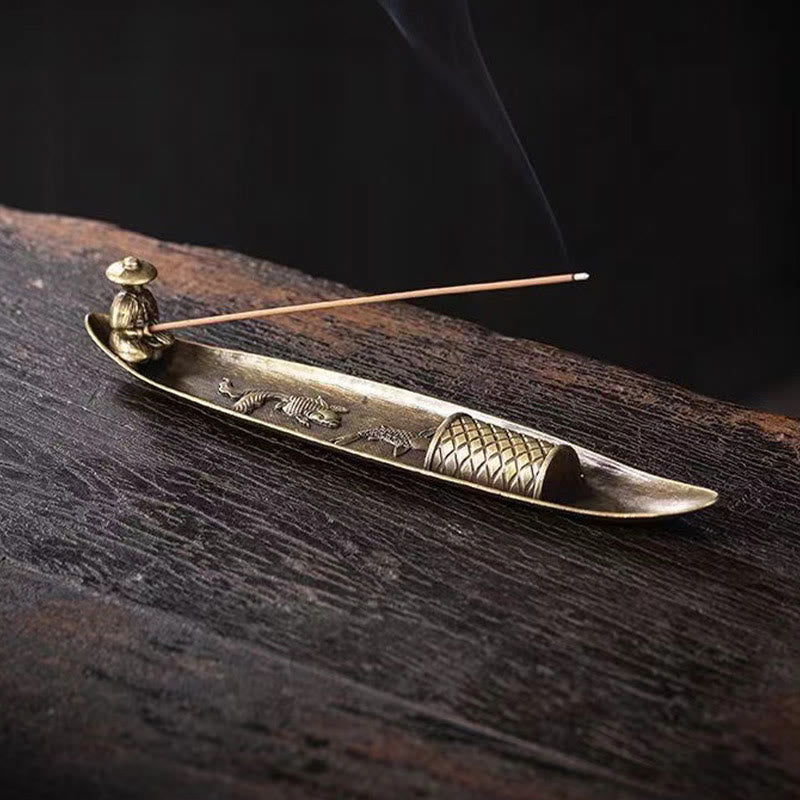 Quemador de incienso de aleación de zinc con forma de pez koi y barco de pescador con Buddha Stones, decoración curativa - image 6