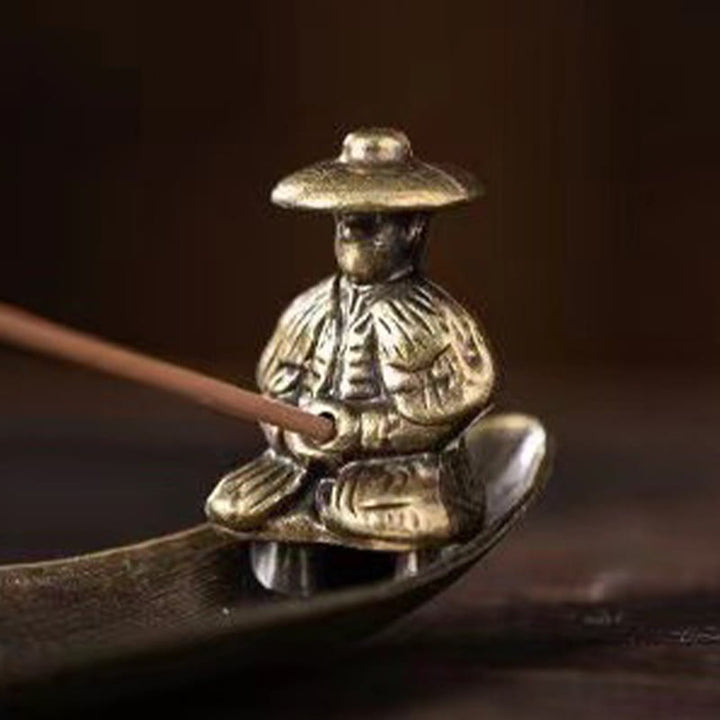 Quemador de incienso de aleación de zinc con forma de pez koi y barco de pescador con Buddha Stones, decoración curativa - image 8