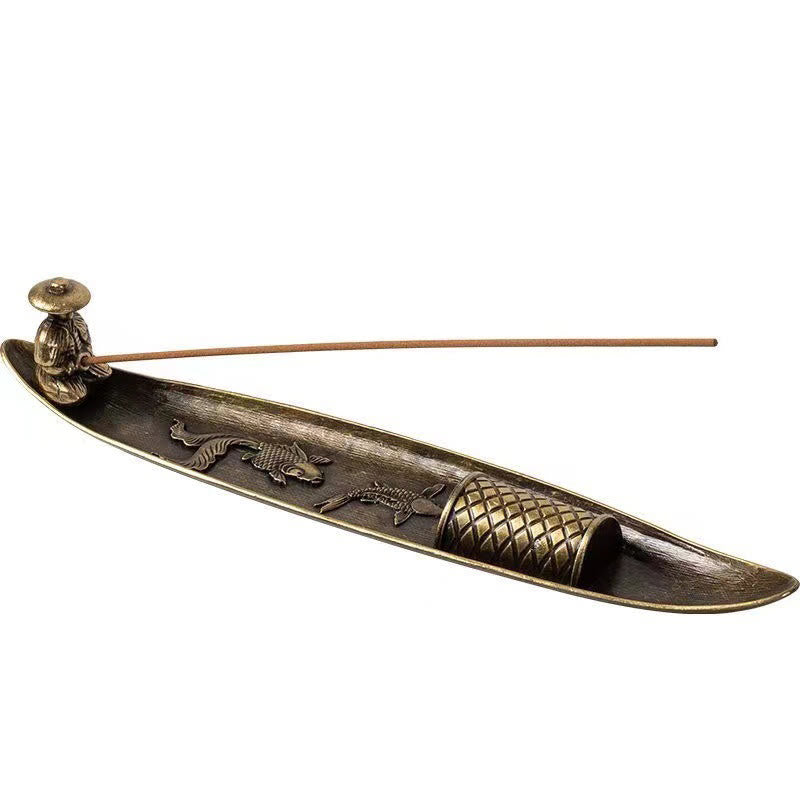 Quemador de incienso de aleación de zinc con forma de pez koi y barco de pescador con Buddha Stones, decoración curativa - image 11