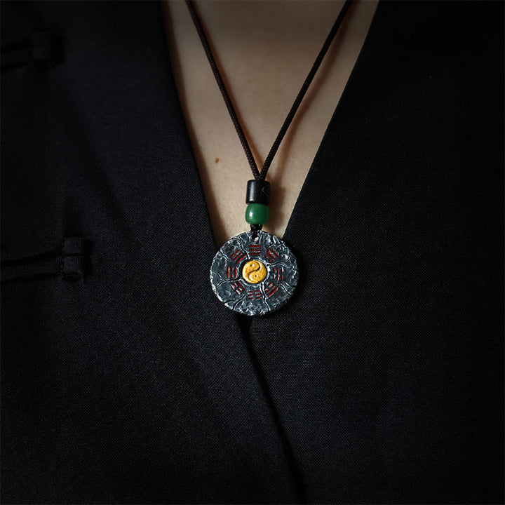 Collar con colgante de armonía con diseño de Yin Yang, Tai Chi, Bagua, oro de 24 quilates y plata de ley 999 con Buddha Stones - image 1