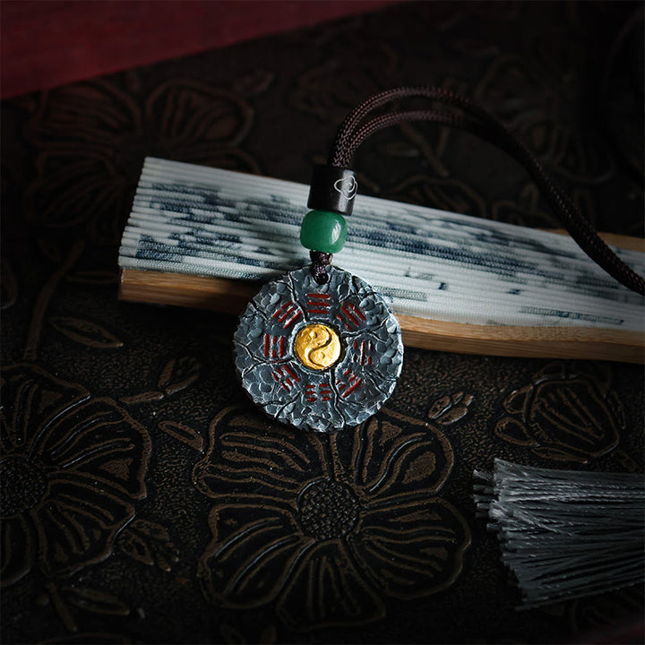 Collar con colgante de armonía con diseño de Yin Yang, Tai Chi, Bagua, oro de 24 quilates y plata de ley 999 con Buddha Stones - image 2