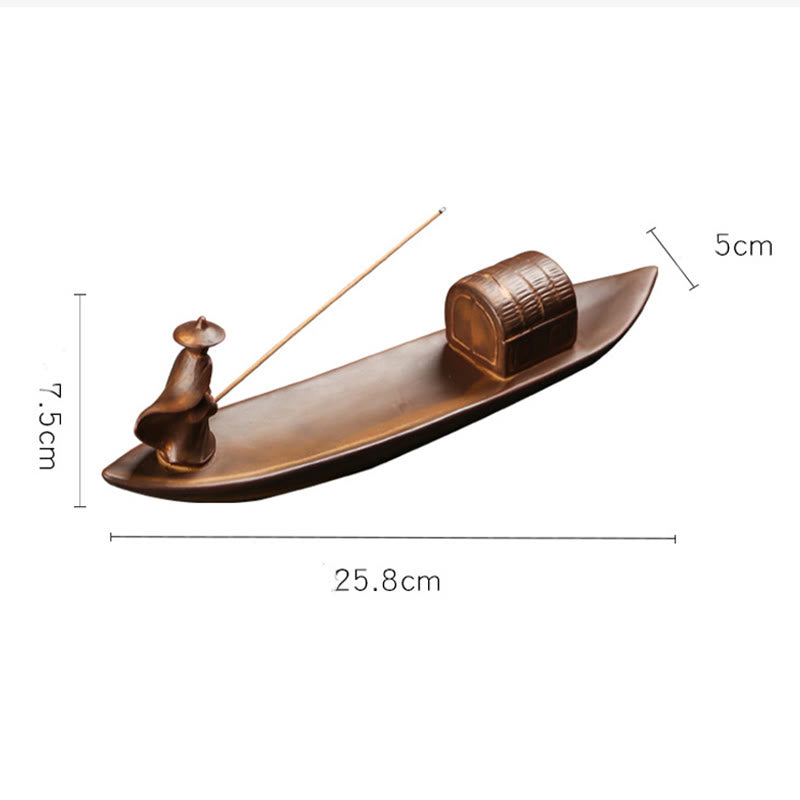 Quemador de incienso de cerámica con Buddha Stones , con forma de pescador, barco de pesca, bambú, curación espiritual, loto