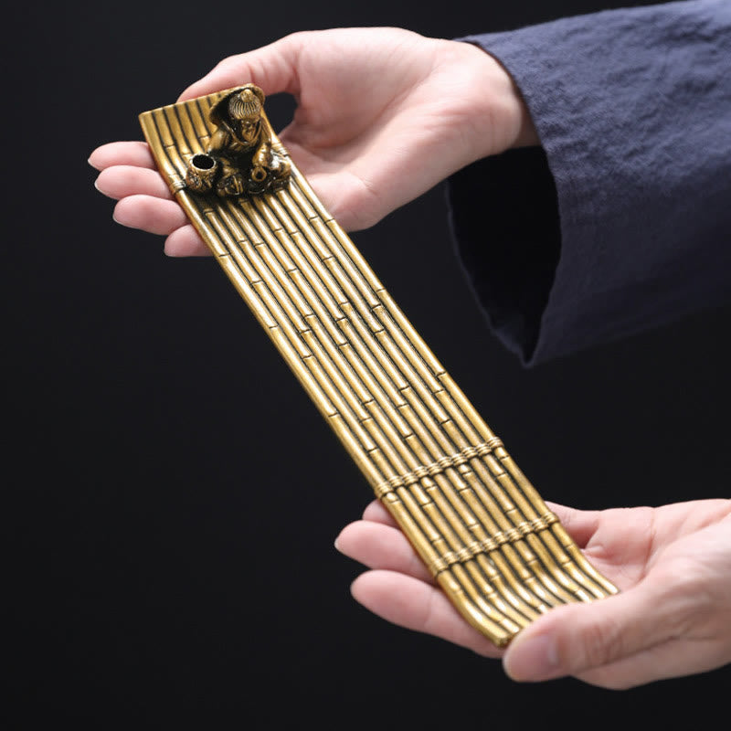 Quemador de incienso de aleación con forma de barco de pesca de bambú y Buddha Stones, quemador de incienso curativo, decoración - image 1