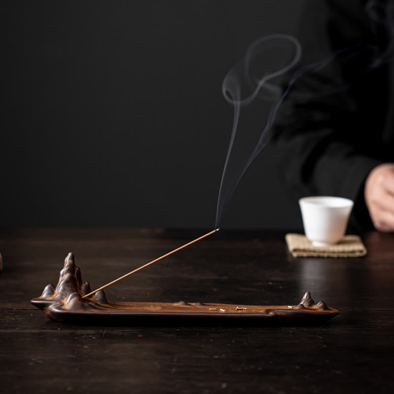 Quemador de incienso de cerámica con diseño de barco, montaña y Buddha Stones , curación espiritual, decoración - Marrón 27,3*4,1*6 cm - image 0