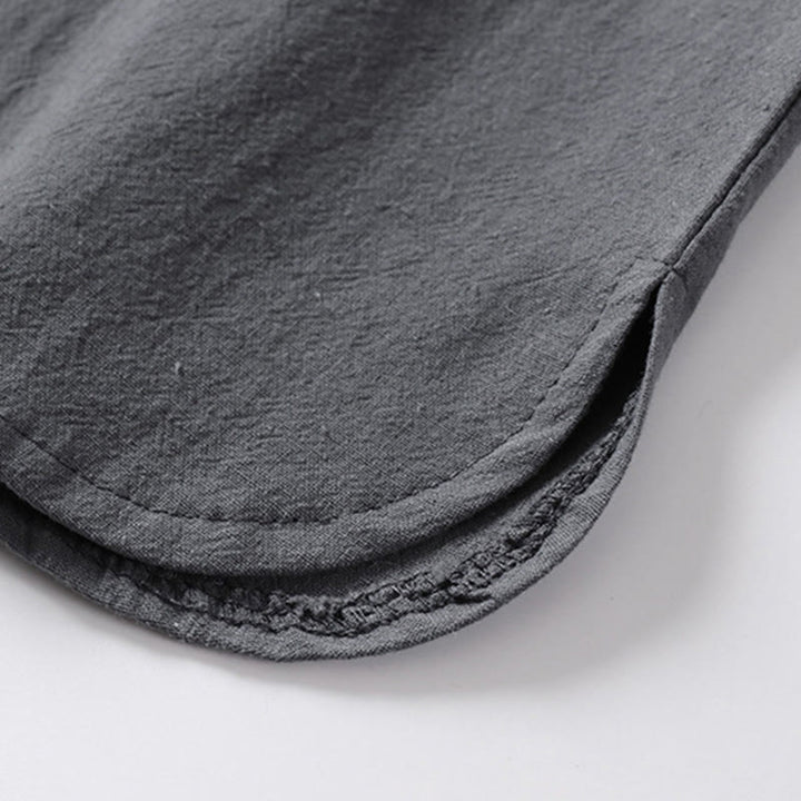 Camisa de lino y algodón con mangas tres cuartos y dos botones de color liso para hombre con estampado de Buddha Stones