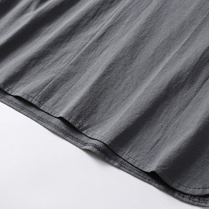 Camisa de lino y algodón con mangas tres cuartos y dos botones de color liso para hombre con estampado de Buddha Stones