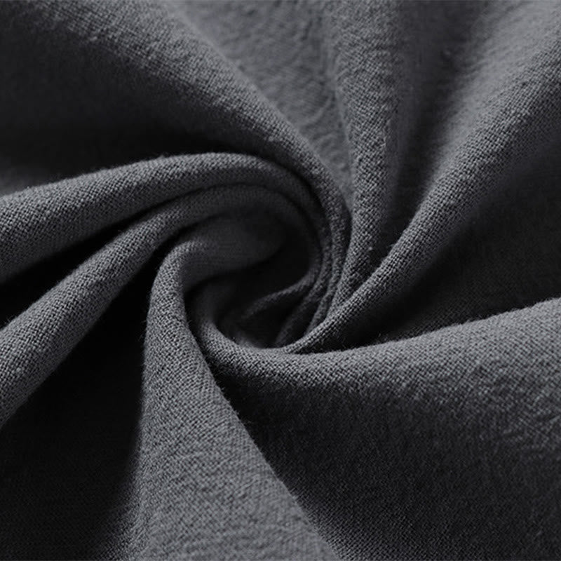 Camisa de lino y algodón con mangas tres cuartos y dos botones de color liso para hombre con estampado de Buddha Stones