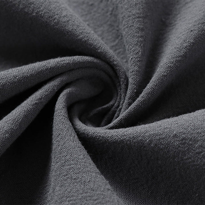 Camisa de lino y algodón con mangas tres cuartos y dos botones de color liso para hombre con estampado de Buddha Stones