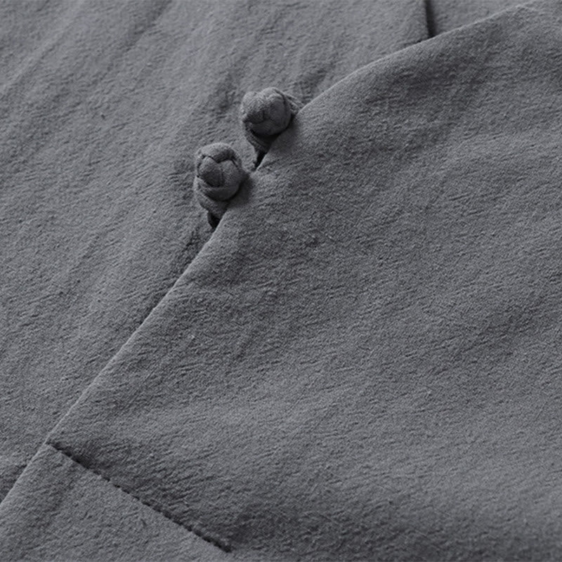 Camisa de lino y algodón con mangas tres cuartos y dos botones de color liso para hombre con estampado de Buddha Stones