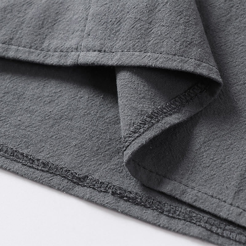 Camisa de lino y algodón con mangas tres cuartos y dos botones de color liso para hombre con estampado de Buddha Stones