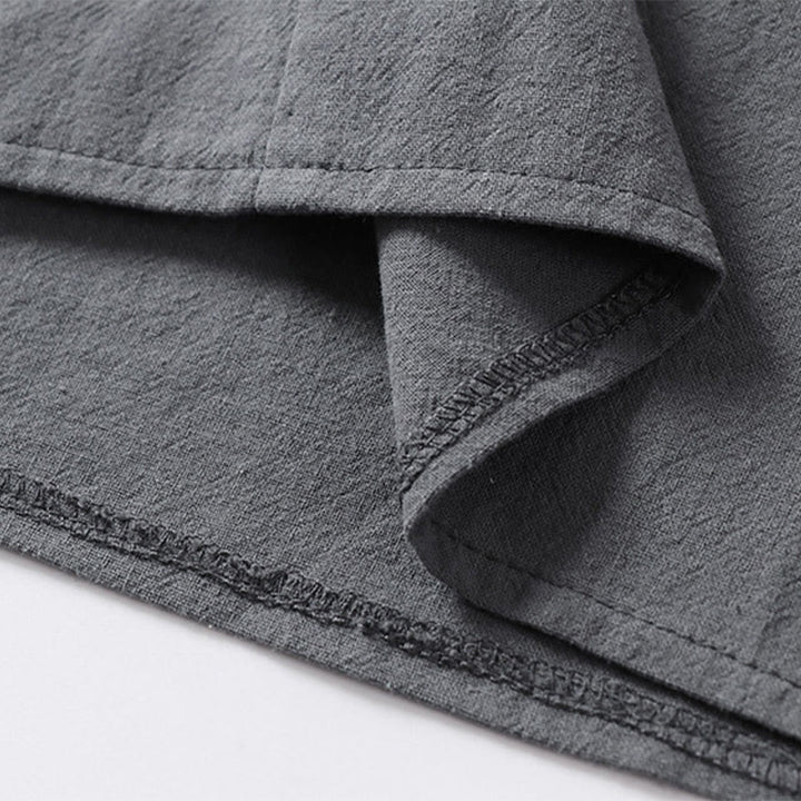 Camisa de lino y algodón con mangas tres cuartos y dos botones de color liso para hombre con estampado de Buddha Stones