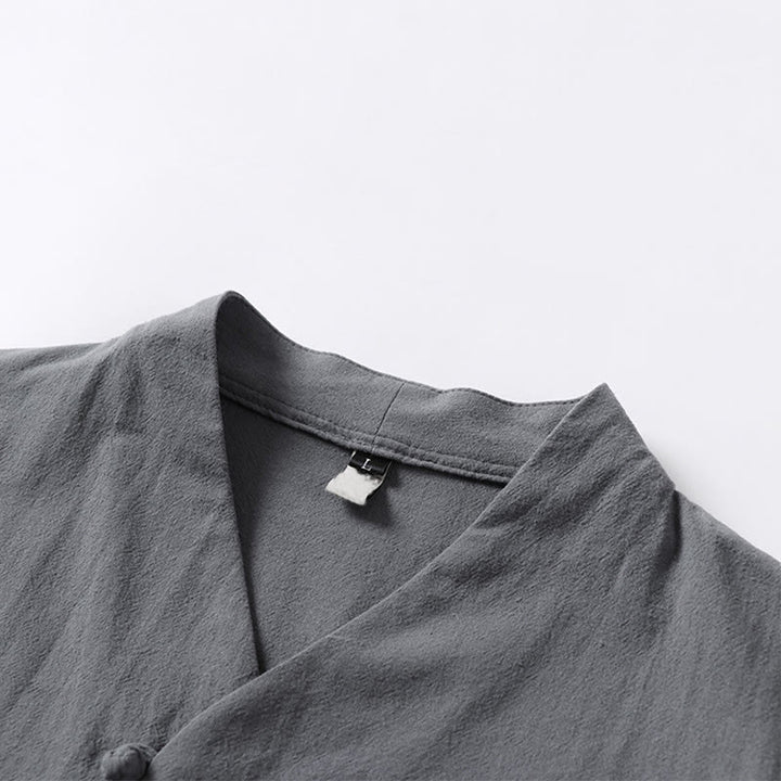 Camisa de algodón para hombre con cuello en V, manga tres cuartos, dos botones y color liso, informal, con Buddha Stones