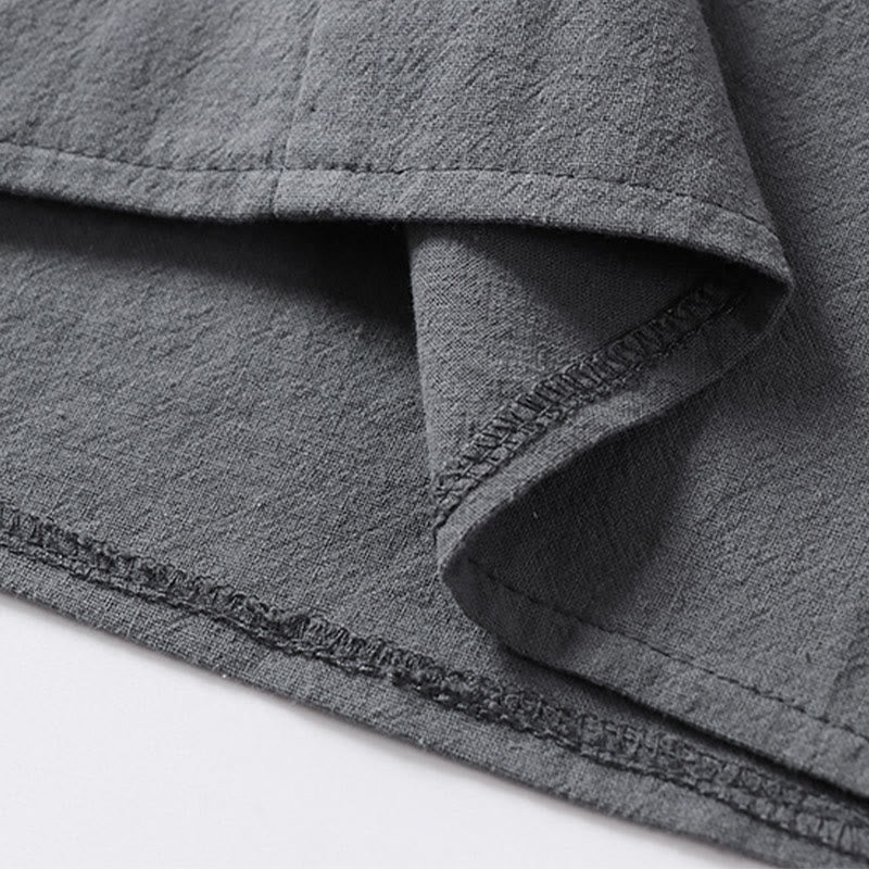 Camisa de algodón para hombre con cuello en V, manga tres cuartos, dos botones y color liso, informal, con Buddha Stones