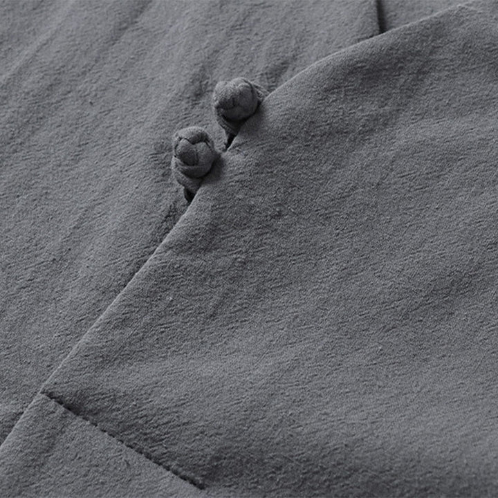 Camisa de algodón para hombre con cuello en V, manga tres cuartos, dos botones y color liso, informal, con Buddha Stones - image 7