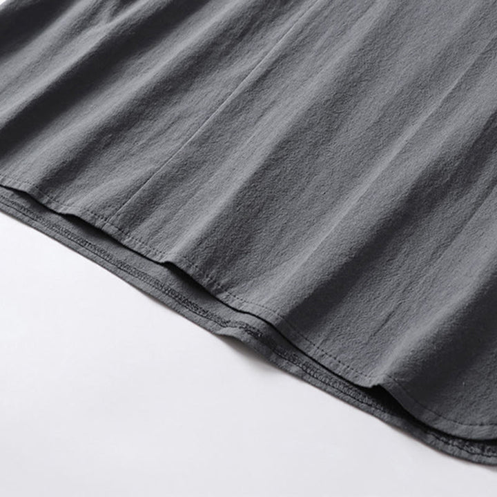 Camisa de algodón para hombre con cuello en V, manga tres cuartos, dos botones y color liso, informal, con Buddha Stones