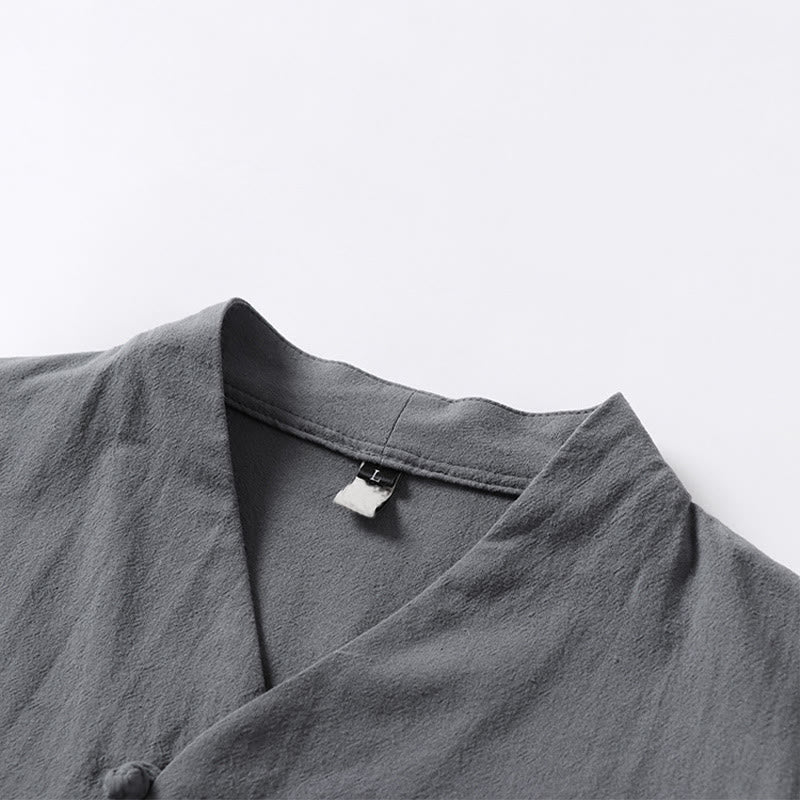 Camisa de algodón para hombre con cuello en V, manga tres cuartos, dos botones y color liso, informal, con Buddha Stones - image 5