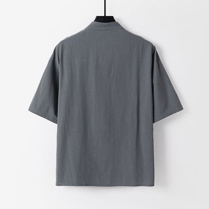 Camisa de algodón para hombre con cuello en V, manga tres cuartos, dos botones y color liso, informal, con Buddha Stones - image 3