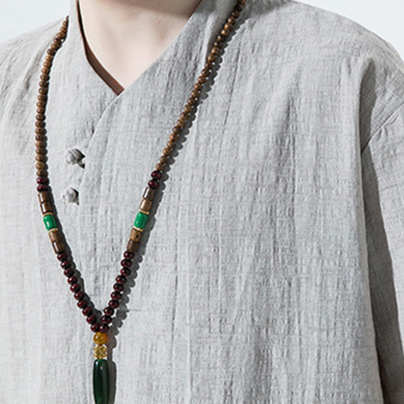 Camisa de lino y algodón con cuello en V, manga tres cuartos y dos botones, informal, de color liso, para hombre con Buddha Stones - image 9