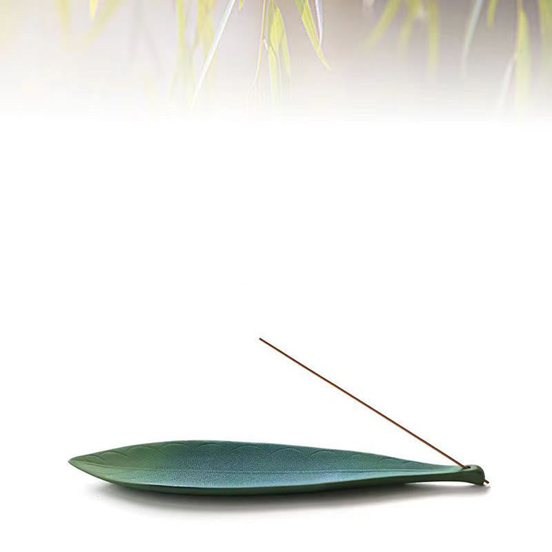 Quemador de incienso de cerámica con forma de hoja de sauce y Buddha Stones para curación