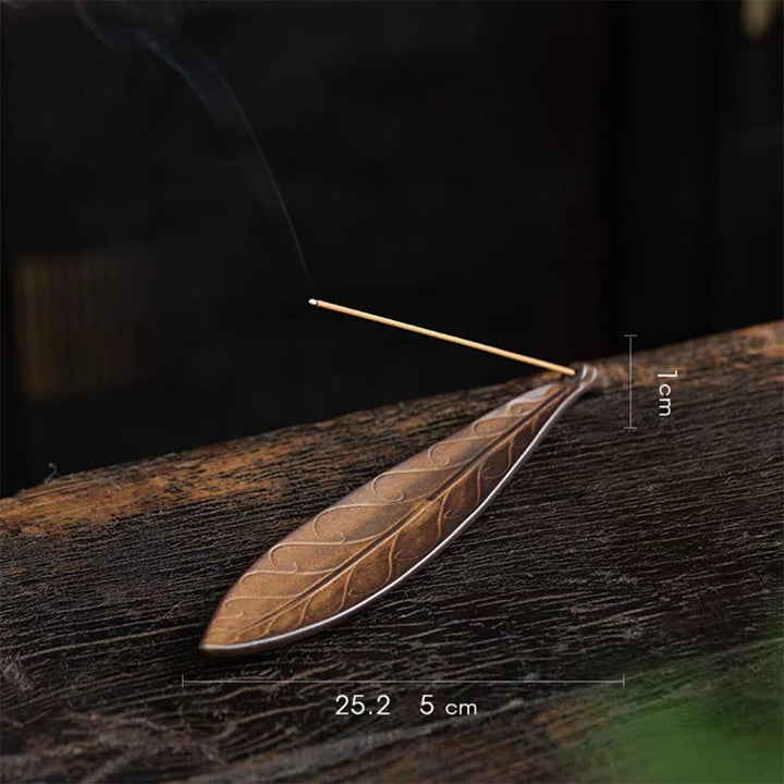 Quemador de incienso de cerámica con forma de hoja de sauce y Buddha Stones para curación