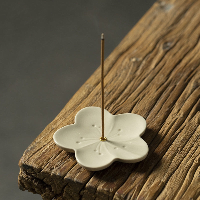 Quemador de incienso de cerámica curativo con Buddha Stones , flor de loto, flor de cerezo, flor de ciruelo y crisantemo - Flor de ciruelo 7*7*0,5 cm - image 4
