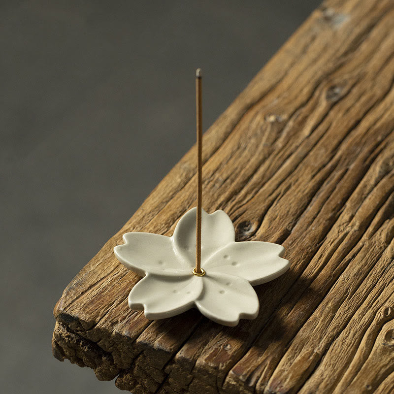 Quemador de incienso de cerámica curativo con Buddha Stones , flor de loto, flor de cerezo, flor de ciruelo y crisantemo - Flor de cerezo 7*7*0,5 cm - image 1